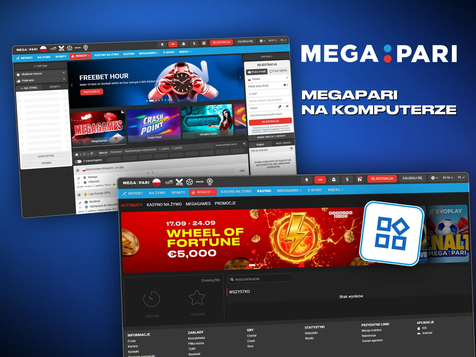 Megapari na komputerze, z kilkoma meczami i zakładami na żywo naraz
