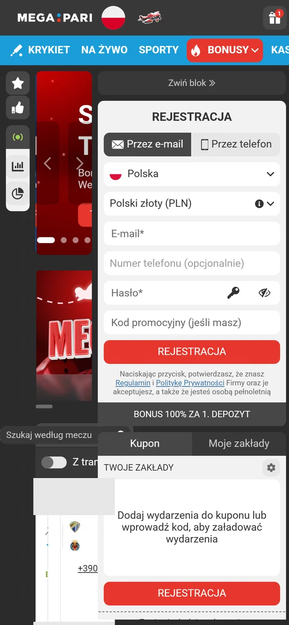 Zakładanie konta w aplikacji mobilnej Megapari
