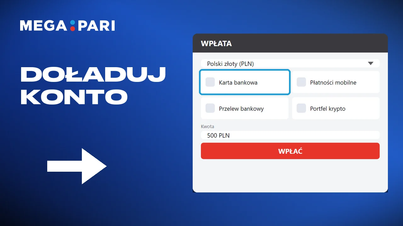 Wybór metody płatności i doładowanie konta Megapari